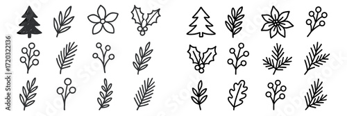 Various floral and foliage illustrations perfect for holiday decorations and seasonal crafts