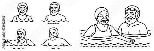 People enjoying a joyful swim together in a pool during a sunny day with laughter and connection
