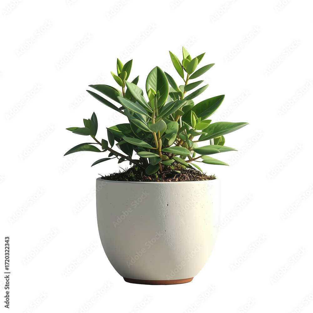 Obraz premium A vibrant houseplant in a simple, textured, off-white pot against a stark black backdrop.