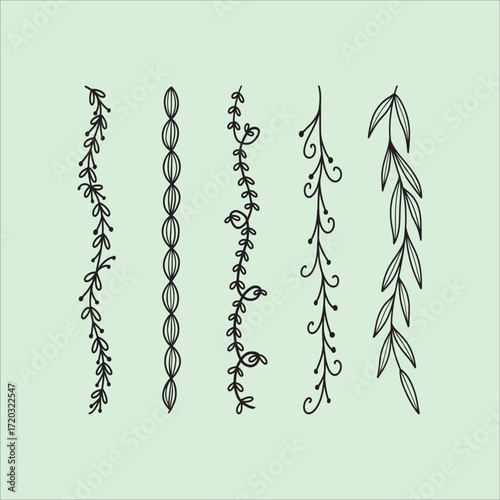 botanical vertical vine border drawing set