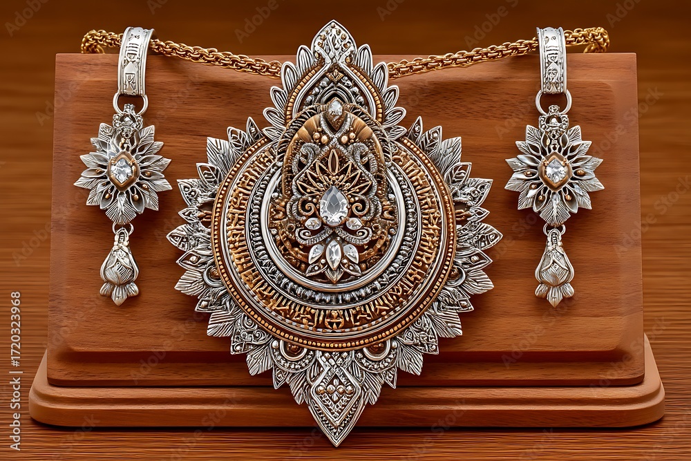 Obraz premium Fashion necklace with traditional artisan elements high resolution picture