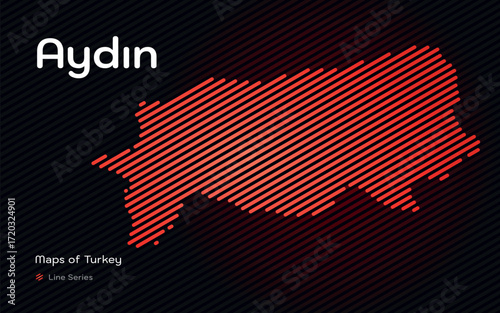 Aydin province map with red diagonal line pattern vector
