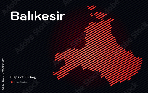 Balikesir province map with red diagonal line pattern vector