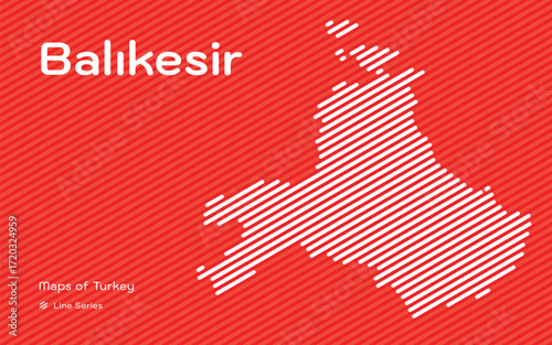 Balikesir province map with red diagonal line pattern vector