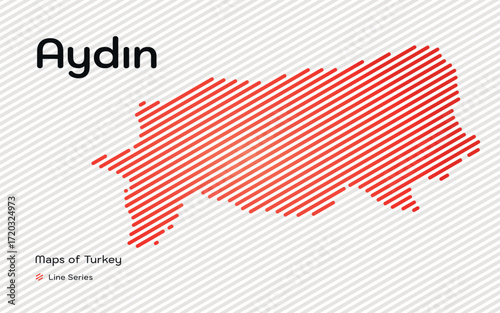 Aydin province map with red diagonal line pattern vector