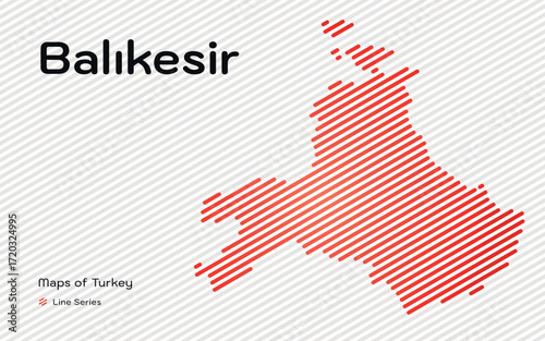 Balikesir province map with red diagonal line pattern vector