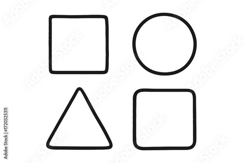 Basic geometric shapes outlined in black on white background for educational purposes and design projects