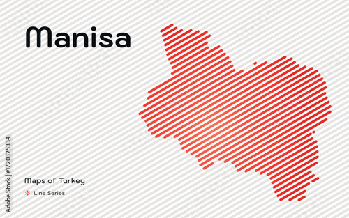 Manisa province map with red diagonal line pattern vector