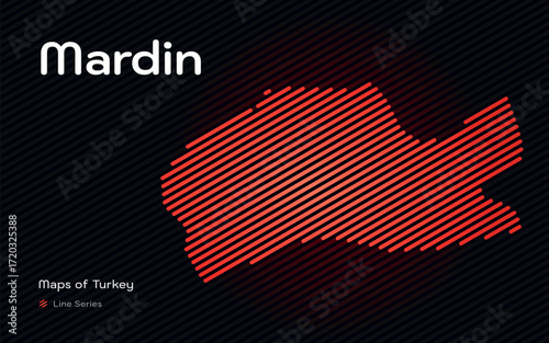 Mardin province map with red diagonal line pattern vector