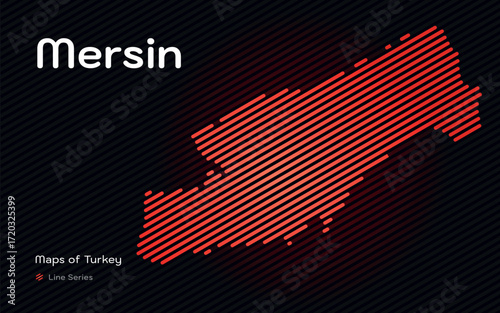 Mersin province map with red diagonal line pattern vector