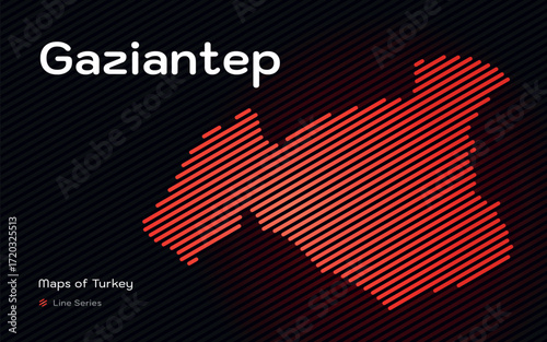 Gaziantep province map with red diagonal line pattern vector