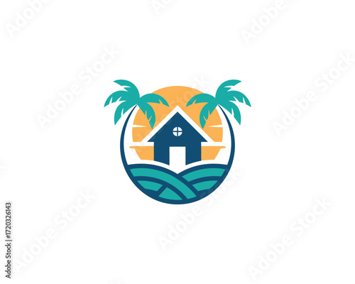 Vacation Home Beach Paradise Logo Illustration
