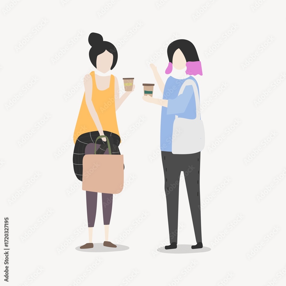 Obraz premium Women drinking coffee clipart, socializing, cartoon illustration