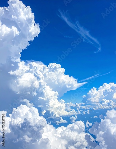 High-altitude view of fluffy clouds against a vibrant blue sky (1)