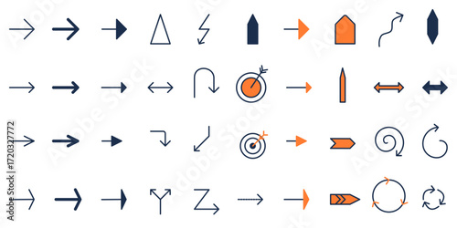 Clean vector set with 20 infographic arrows for processes, workflows and presentations. Duotone design, fully editable in AI/EPS/SVG, perfect for business diagrams and data visualization