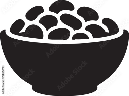 Simple Black and White Silhouette Icon of Bowl Filled with Beans in Minimalist Vector Illustration for Food and Nutrition Design