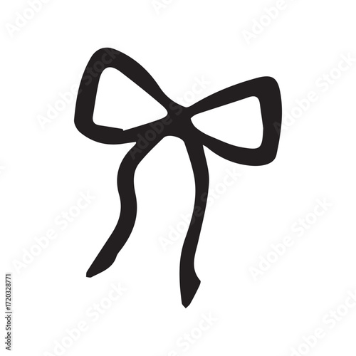 Bow sketch in hand drawn style in black and white for decoration. Vector hand drawn illustration for postcards, logo, stikers, polygraphy and social media. Not AI