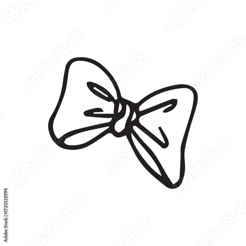 Bow hand drawn sketch in black and white for packaging and craft. Vector hand drawn illustration for postcards, logo, stikers, polygraphy and social media. Not AI