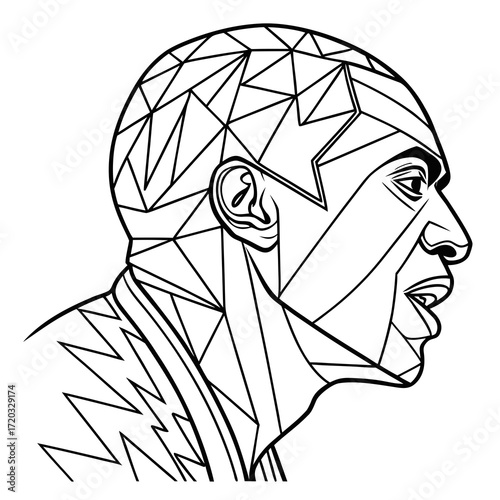 Vector art of geometric portrait of a man, showcasing a modern and artistic design with clean lines and sharp angles, creating a striking and unique visual representation of the male form