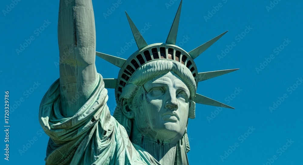 Fototapeta premium Statue of Liberty close-up against bright sky