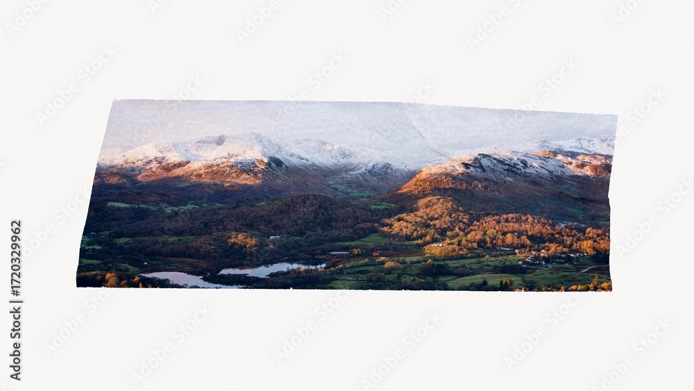 Fototapeta premium Mountain landscape washi tape design on white background