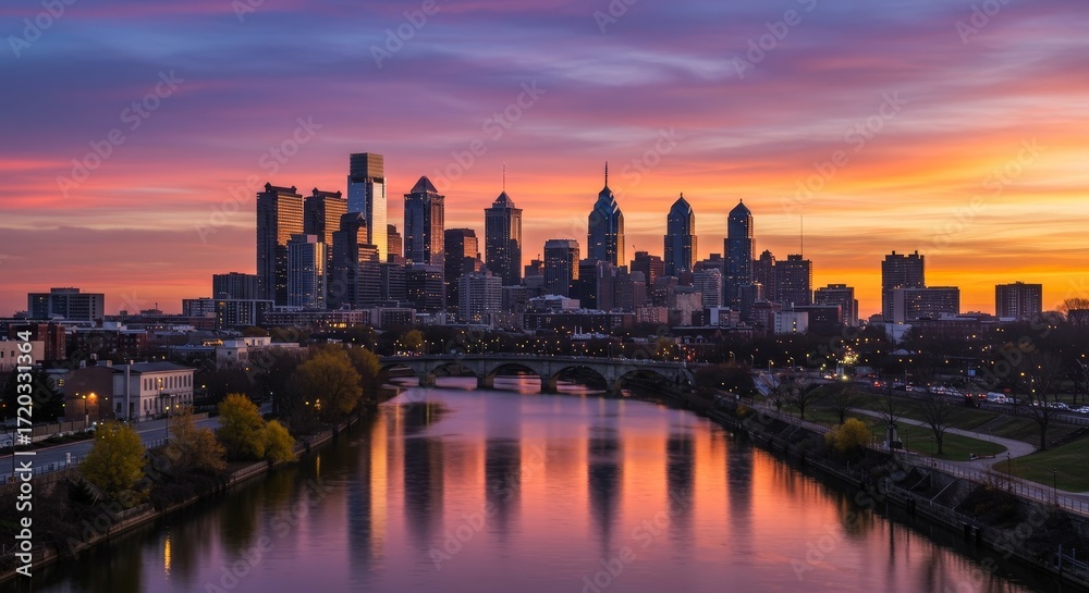 Fototapeta premium Philadelphia skyline Schuylkill River sunset