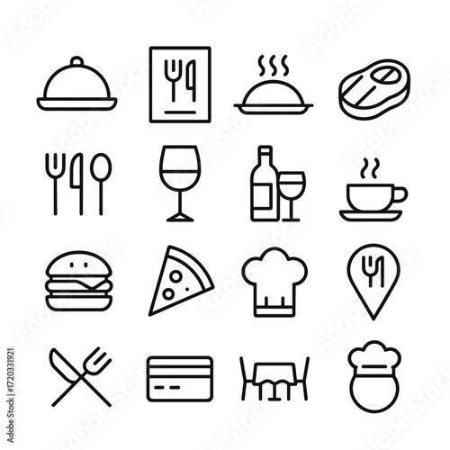 Restaurant culinary icons vector set. Outline symbols. Line design