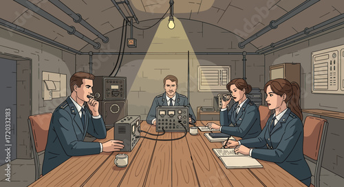 Military Personnel in Uniforms at Table, Focused on Operations