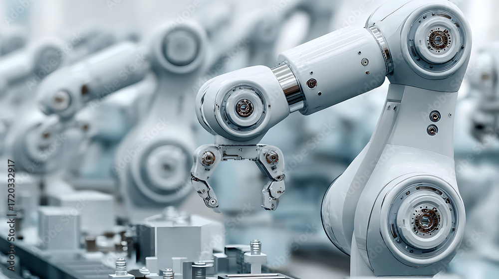 Fototapeta premium Industrial robotic arm in automated manufacturing setting