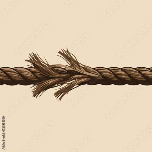 A frayed, thick, brown rope against a beige background shows signs of breaking
