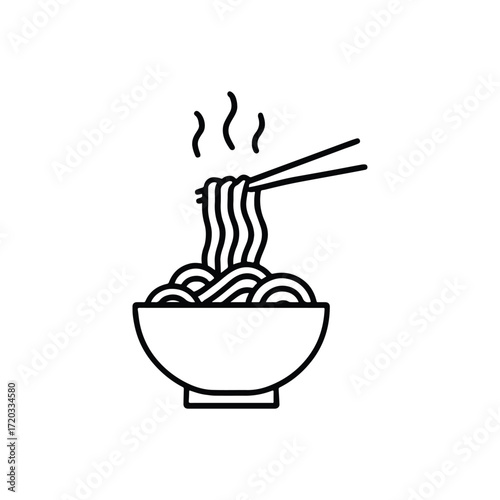 Bowl of hot noodle with chopstick drawing