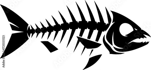 black and white minimalist illustration of a fish skeleton, vector