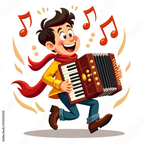 a cartoon musician plays the accordion