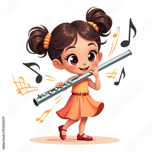 Cartoon girl playing the flute