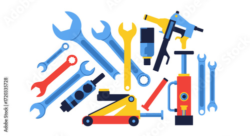 Vibrant collection of essential mechanic and handyman tools for repair and maintenance tasks.