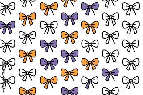 Colorful pattern of bows with various designs on a bright background for creative projects or decorations