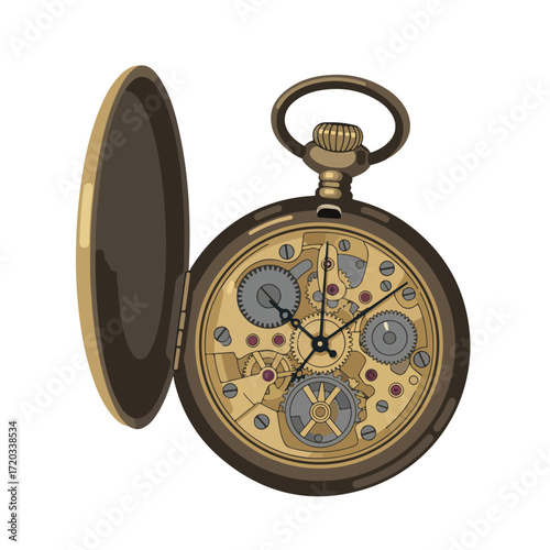Antique, open pocket watch with intricate gears
