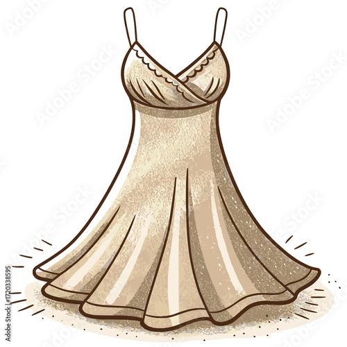 Satin slip dress in beige color with adjustable straps and flowy design  