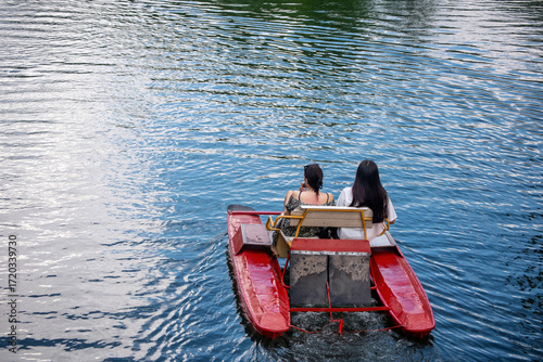 A catamaran trip on the lake in summer.