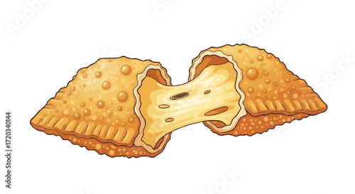 Deliciously tempting golden pastry with gooey cheese pull, a tasty snack, perfect for food blogs, restaurant menus, and culinary promotions