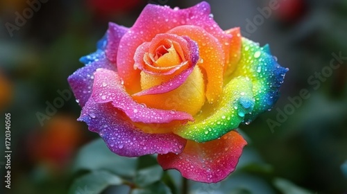 Vibrant Rainbow Rose with Dew Drops