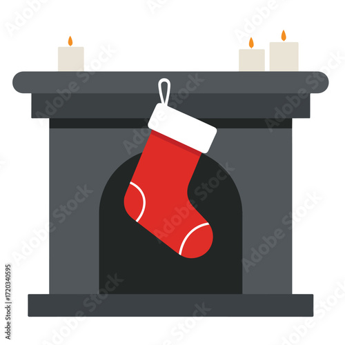 Fireplace with red stocking and candles