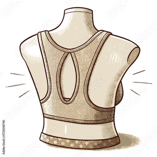 Sports bra back view on mannequin with detailed illustration