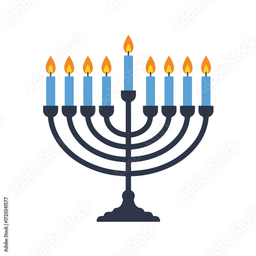 Flat-style menorah icon with nine candles, eight lit