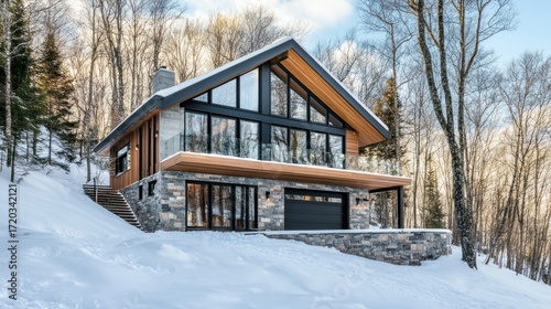 Modern Mountain Chalet in Winter Wonderland