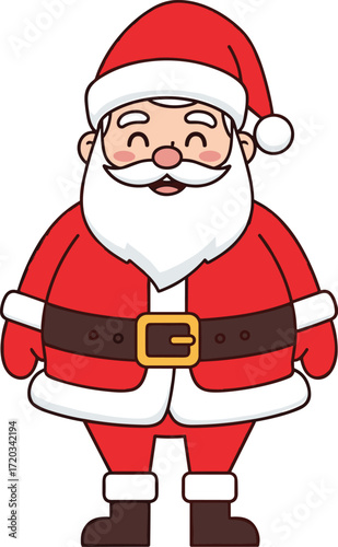 Santa Claus cartoon, cheerful Christmas character, festive holiday illustration, smiling Santa face, winter celebration icon, red suit design, seasonal artwork