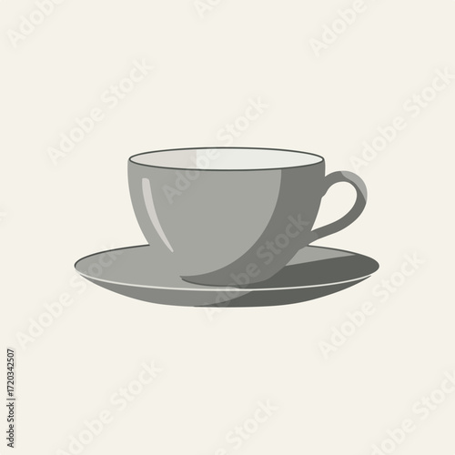Simple monochrome illustration of a teacup and saucer on light background
