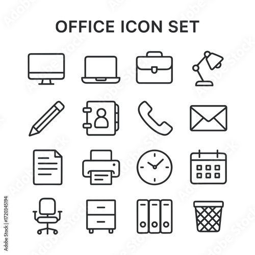 Office and business vector icons collection. Outline symbols. Line design