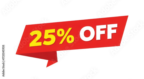 Twenty five percent off sale tag isolated on transparent background for promotion