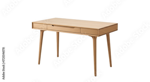 Minimalist wooden desk with drawers isolated on transparent background